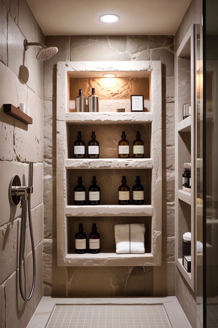 Limestone Niche Storage Bathroom - 30 limestone bathroom ideas