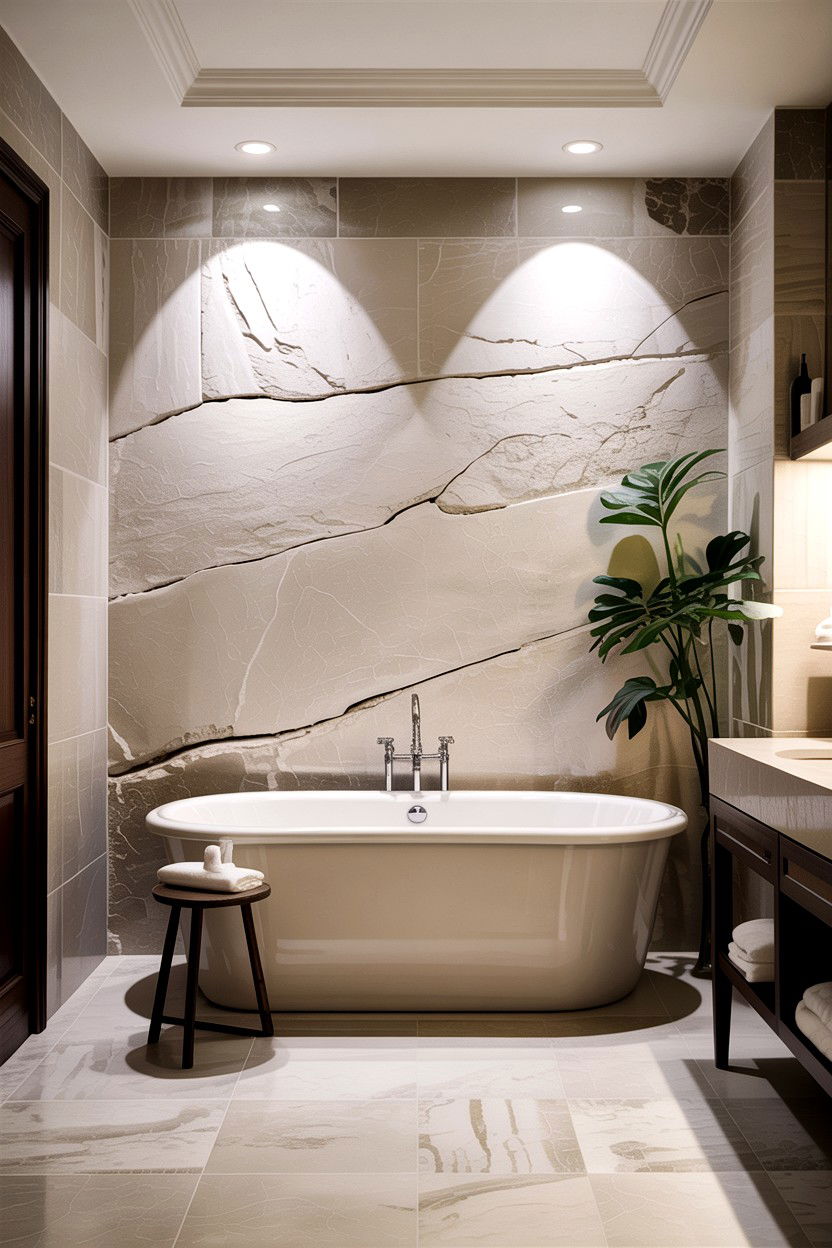 Limestone Slab Feature Wall Bathroom - 30 limestone bathroom ideas