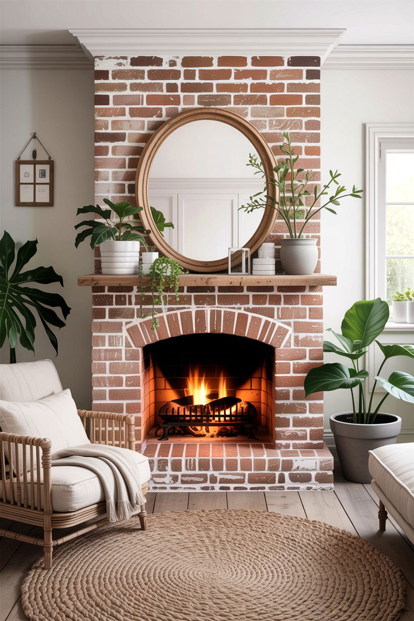 Limewashed brick fireplace - 30 living room fireplace brick ideas