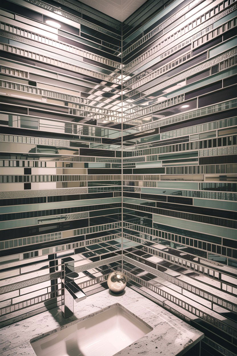 Linear glass mosaic bathroom wall - 30 glass mosaic bathroom ideas