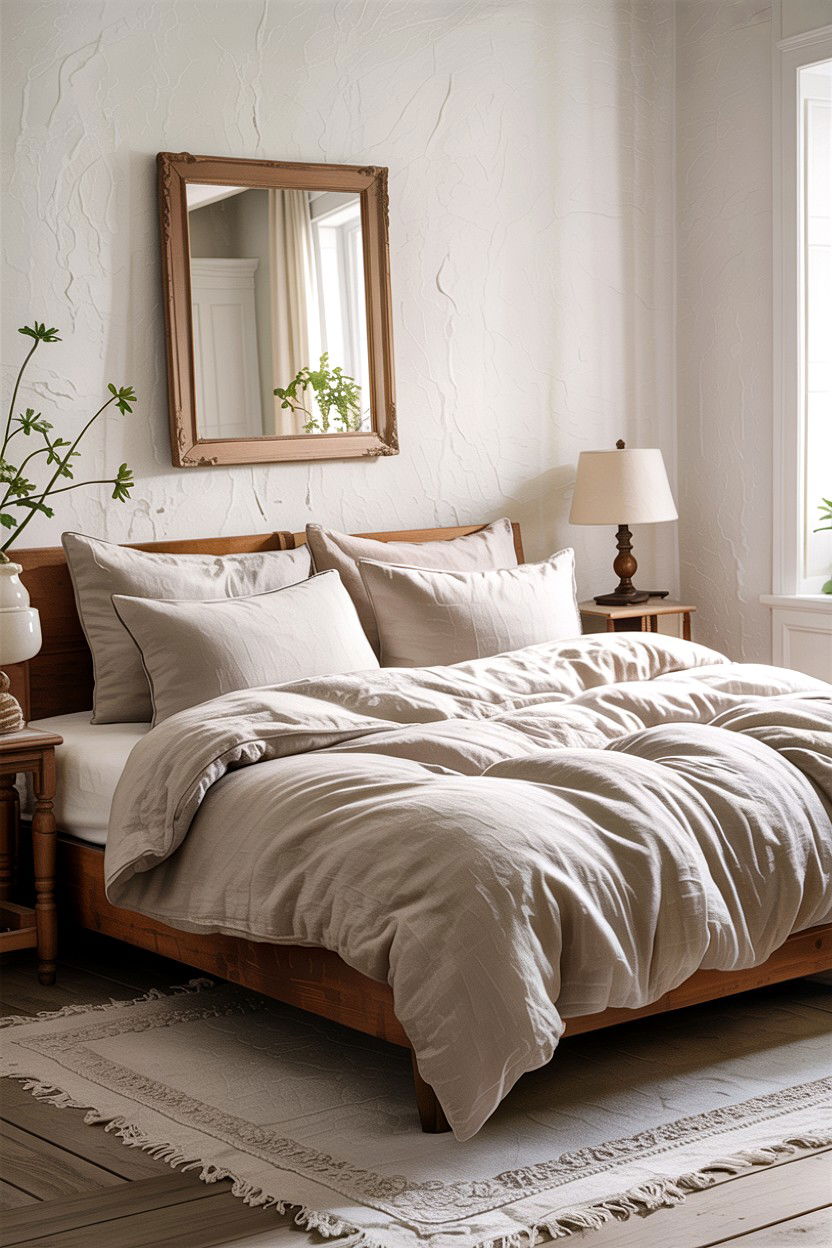 Linen Bedding Set Neutral - 30 cottage core bedroom ideas