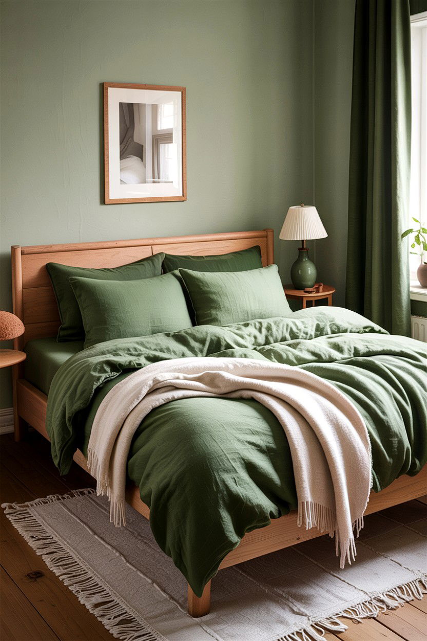Linen Green Bed Sheets - 30 scandinavian green bedroom ideas