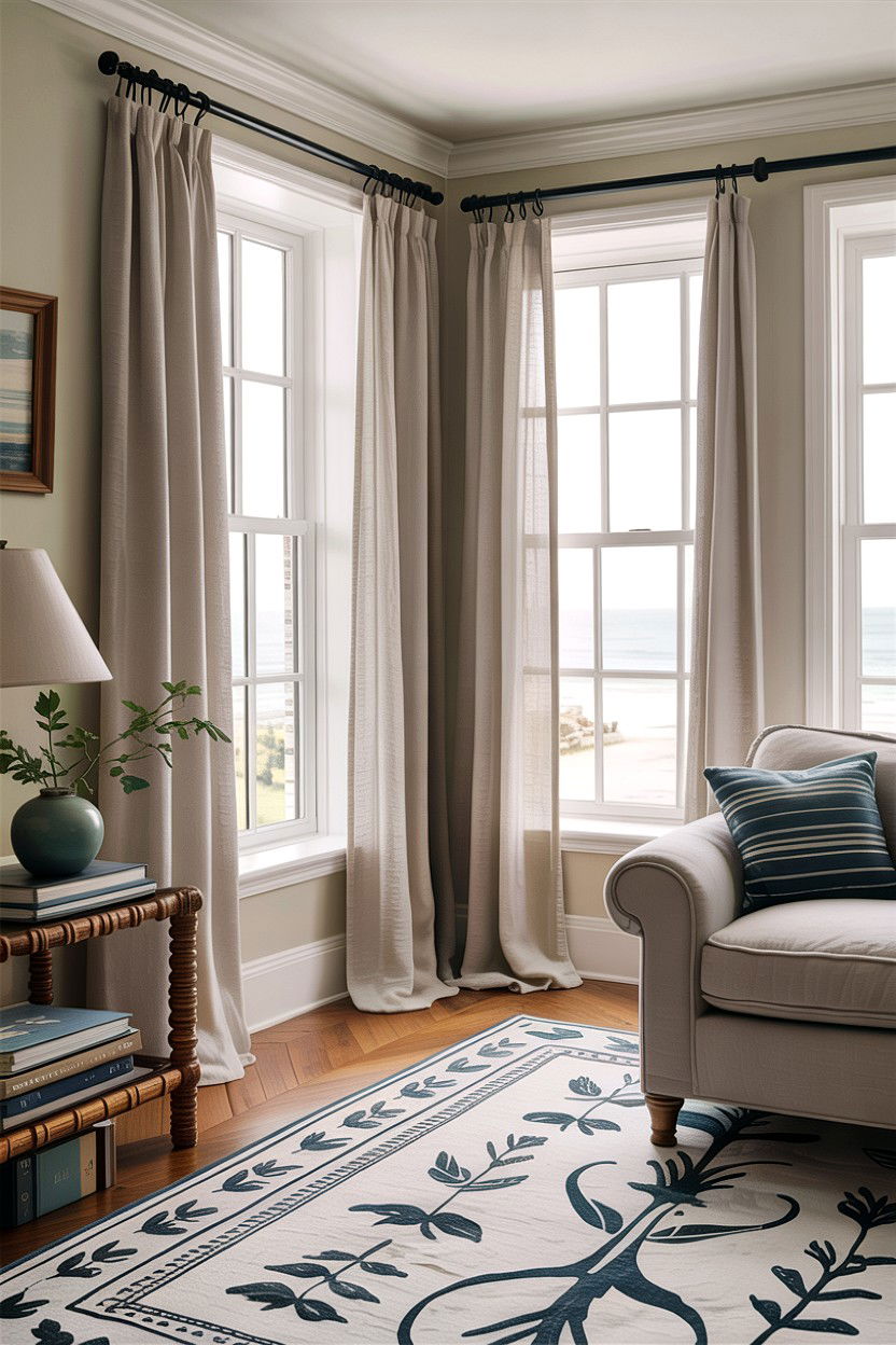 Linen curtains - 30 cape cod living room ideas
