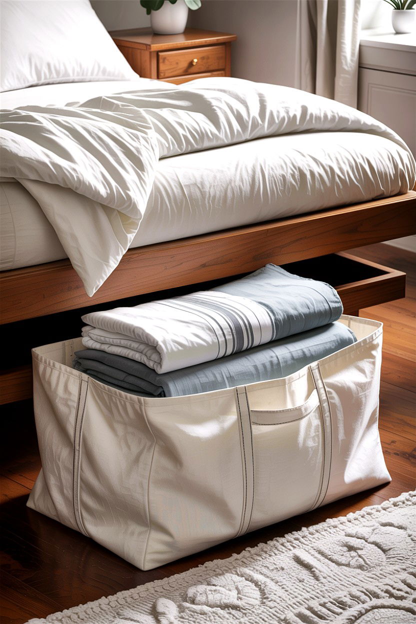 Linen storage bag - 30 bedroom under bed storage ideas