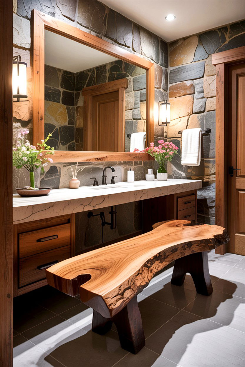 Live Edge Wood Bench - 30 bathroom bench ideas
