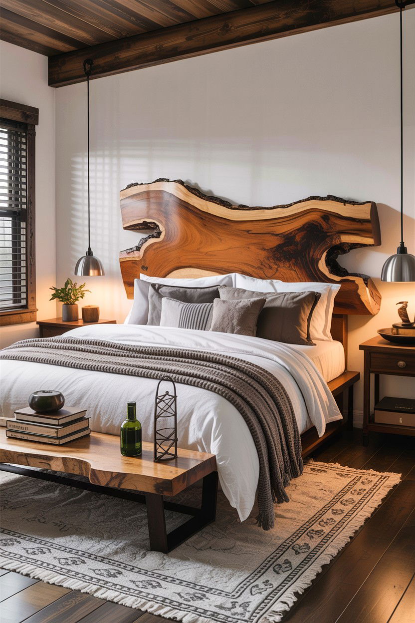 Live Edge Wood Headboard - 30 bedroom headboard ideas