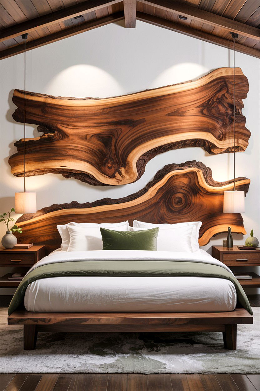 Live Edge Wood Headboard - 30 bedroom DIY headboard ideas