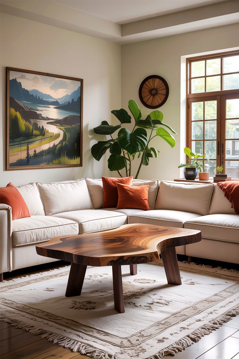 Live Edge Wood Table - 30 living room custom woodwork ideas