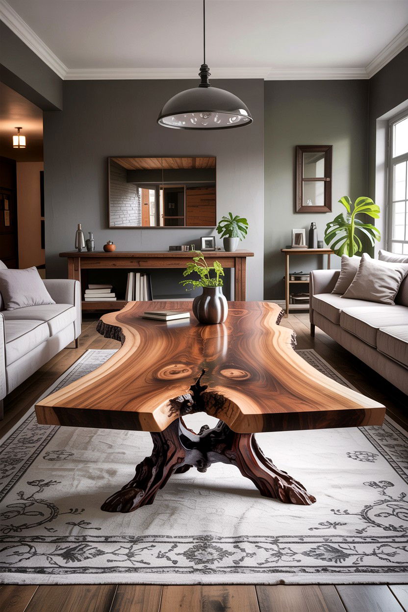 Live edge table - 30 handcrafted living room ideas