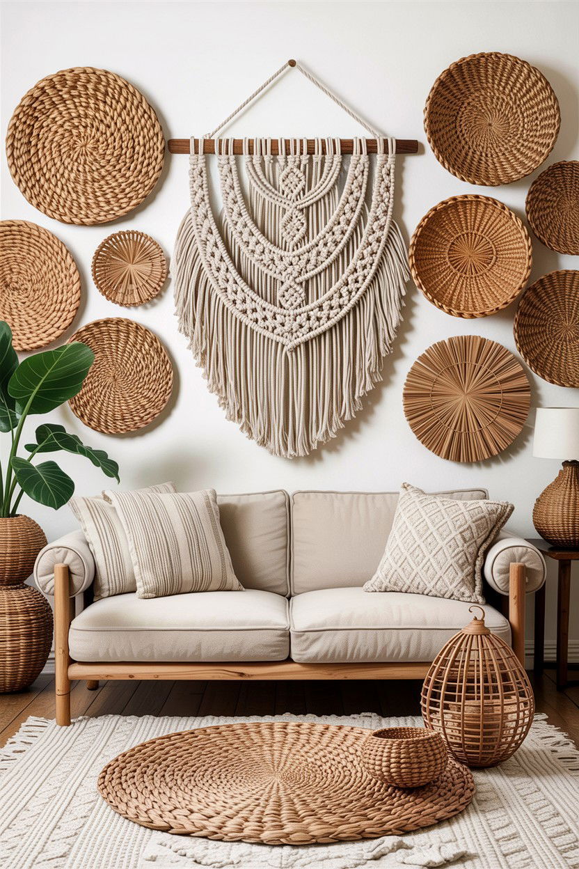 Living Room Woven Wall Art - 30 handwoven living room ideas