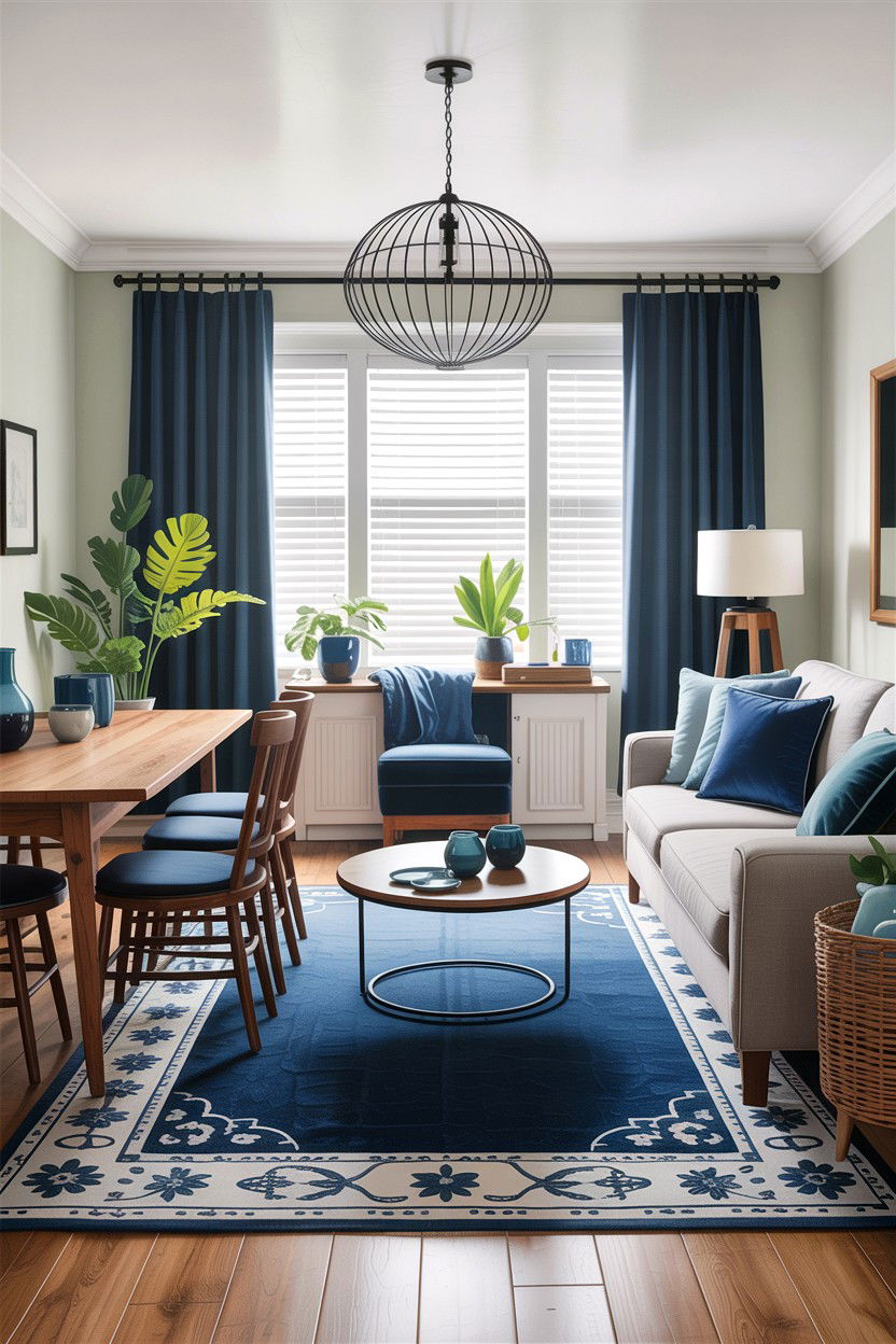 Living room dining room combo with blue accents - 30 living room dining room combo ideas