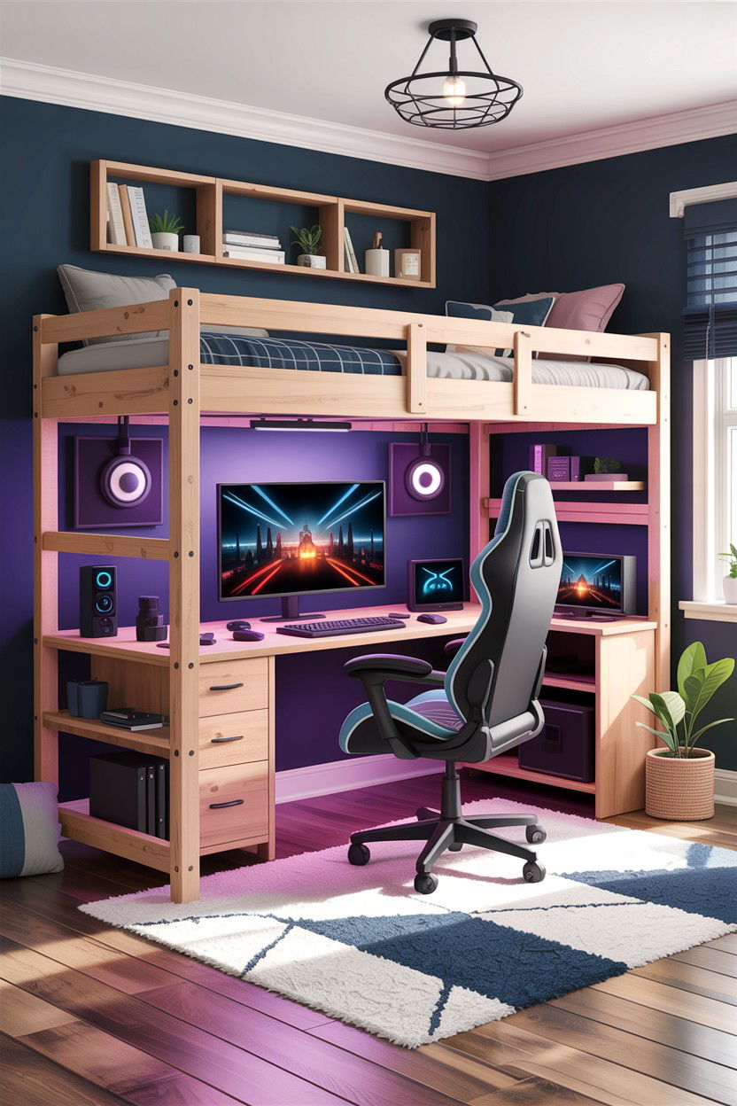 Loft Bed Gaming Setup - 30 gamer setup bedroom ideas
