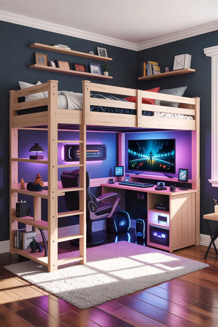 Loft Bed Gaming Setup - 30 gaming bedroom ideas