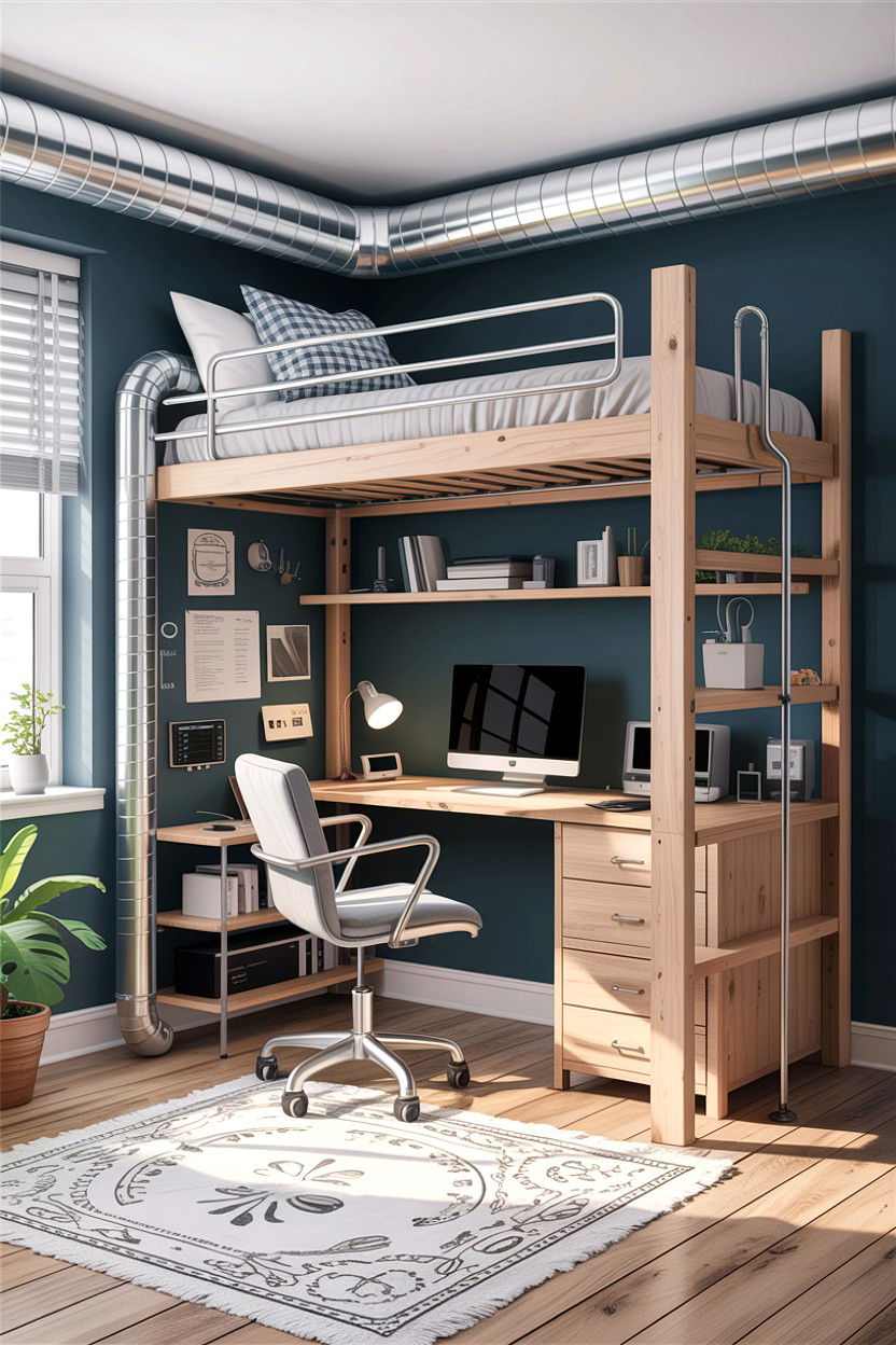 Loft bed ductwork - 30 exposed ductwork bedroom ideas