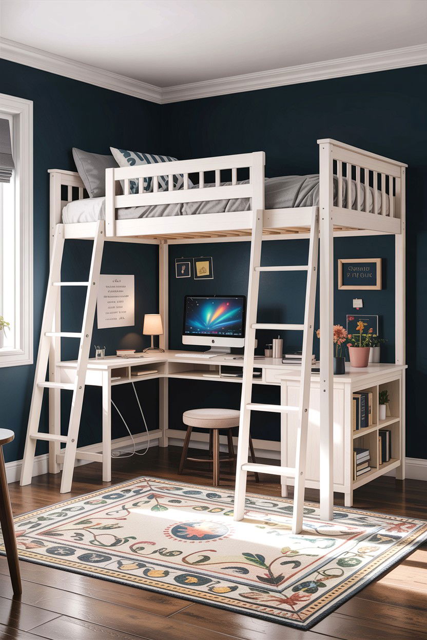 Loft bed with desk under - 30 bedroom workstation designs