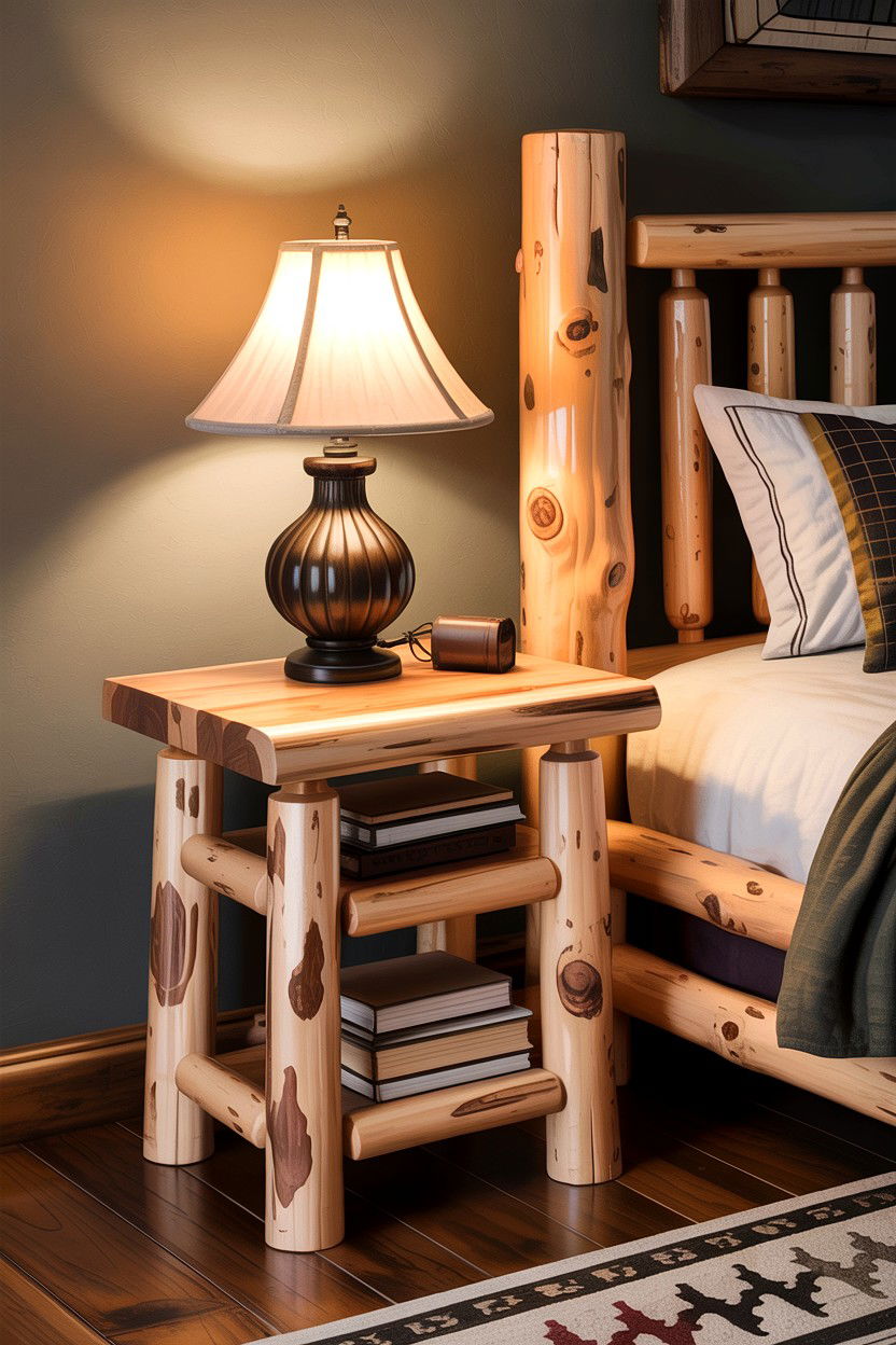Log Cabin Bedside Table - 30 bedroom rustic nightstands