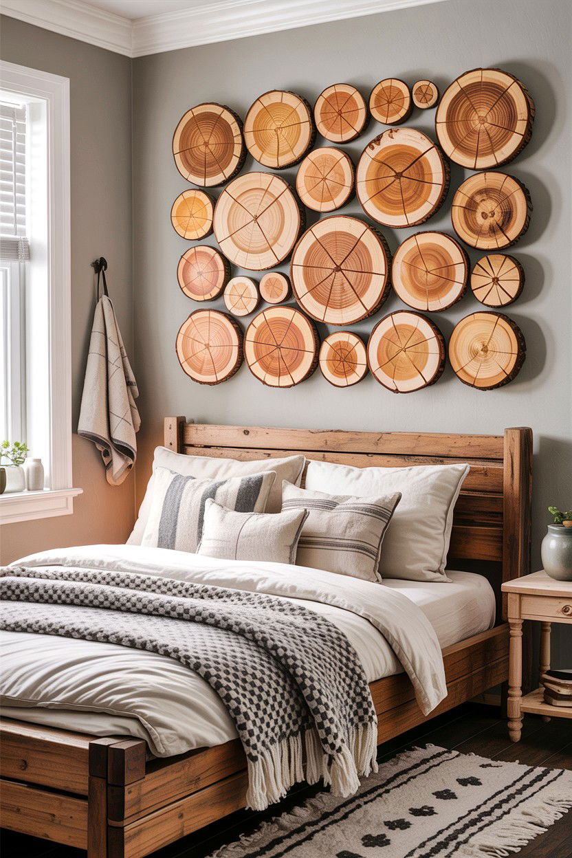 Log Slice Wall Art - 30 forest bedroom ideas