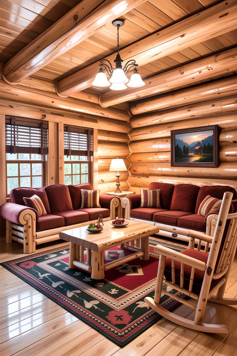 Log cabin living room furniture - 30 cabin living room ideas