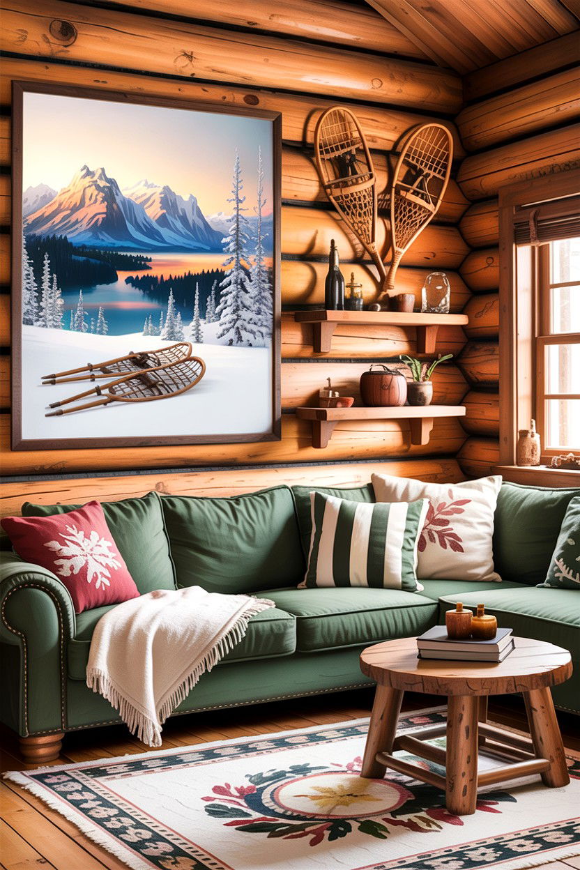 Log cabin living room wall decor - 30 cabin living room ideas