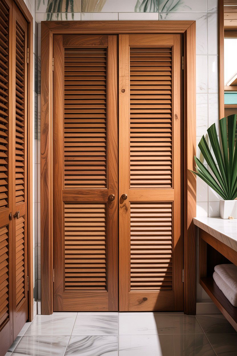 Louvered wood bathroom door - 30 bathroom door statement ideas