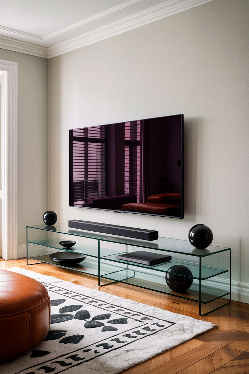 Low Glass Media Console - 30 living room glass furniture ideas