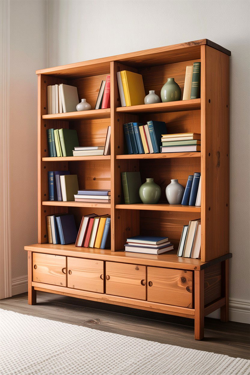 Low Wooden Bookshelf - 30 living room Japanese furniture ideas