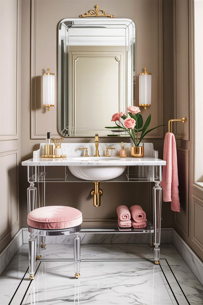 Lucite bathroom accessories - 30 Hollywood regency bathroom ideas
