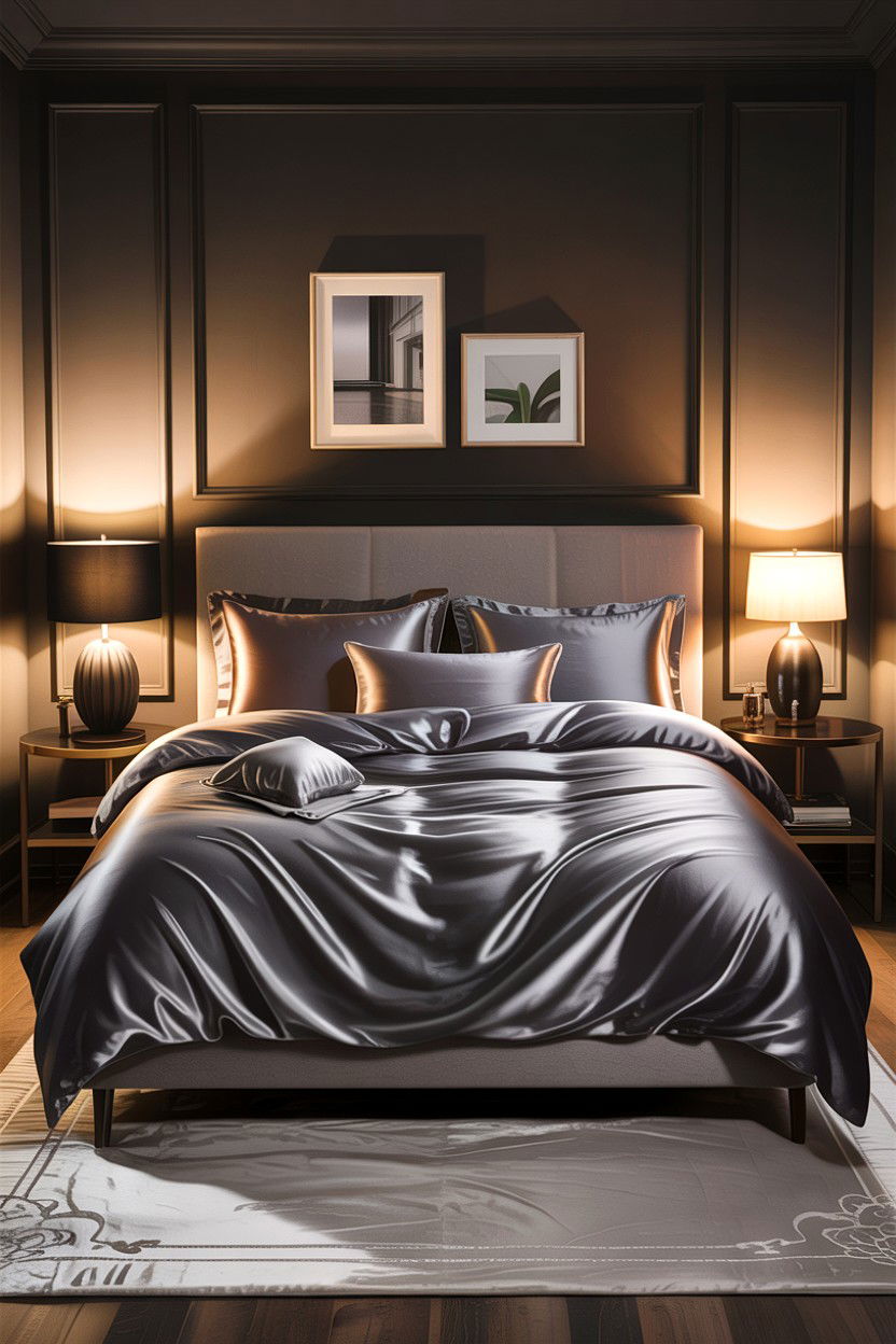 Luxury Silk Bedding Set - 30 dramatic bedroom ideas