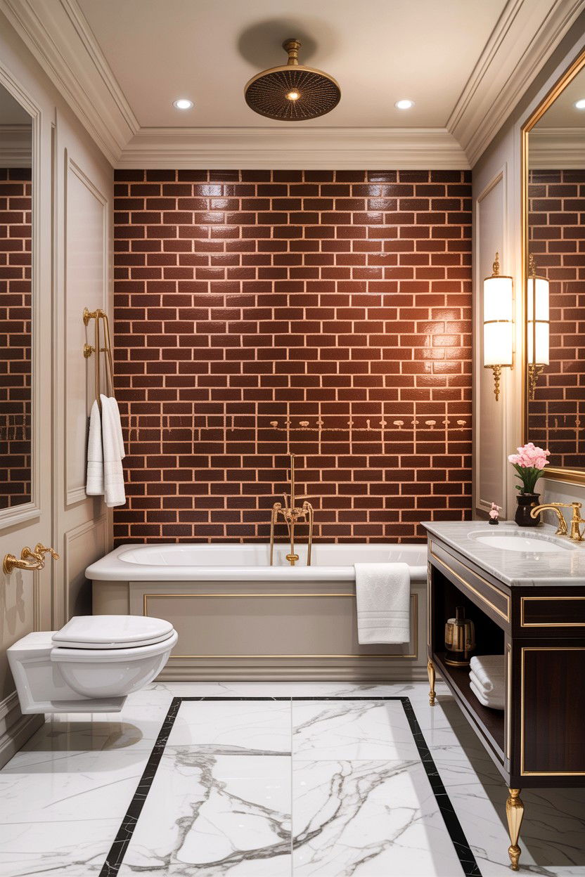 Luxury bathroom brick wall - 30 exposed brick bathroom ideas