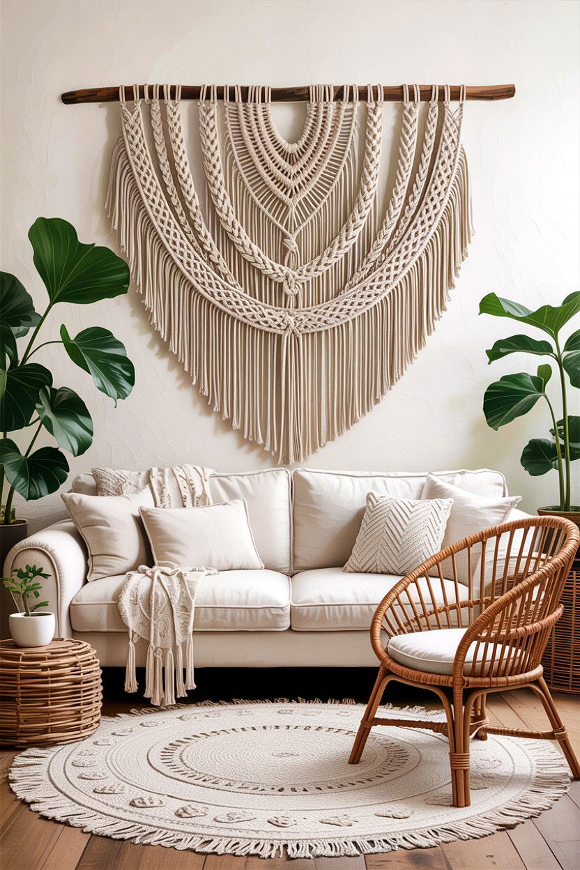Macrame Art - 30 rustic white living room ideas