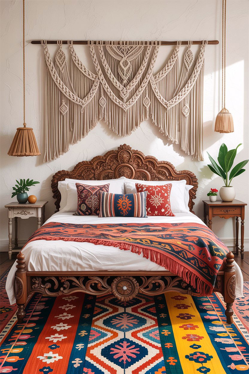 Macrame Decor Eclectic Bedroom - 30 layered texture bedroom ideas