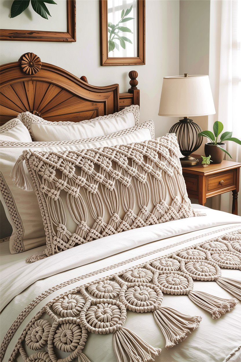 Macrame Detail Shams - 30 bedroom pillow shams