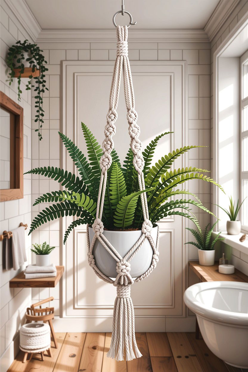 Macrame Plant Hanger - 30 DIY bathroom decor ideas