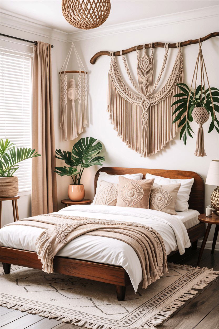 Macrame decor - 30 cozy texture bedroom ideas