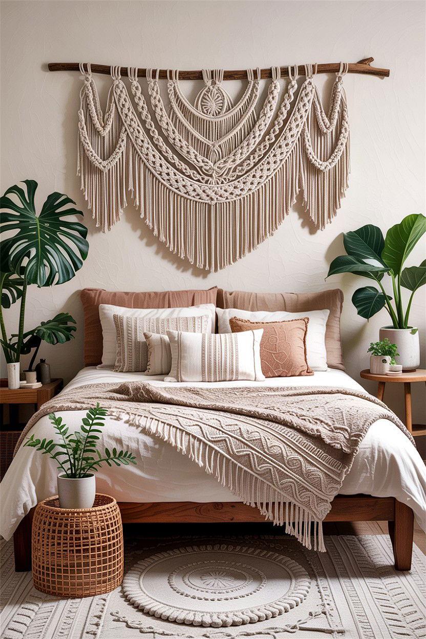 Macrame wall decor bedroom - 30 bohemian bedroom ideas