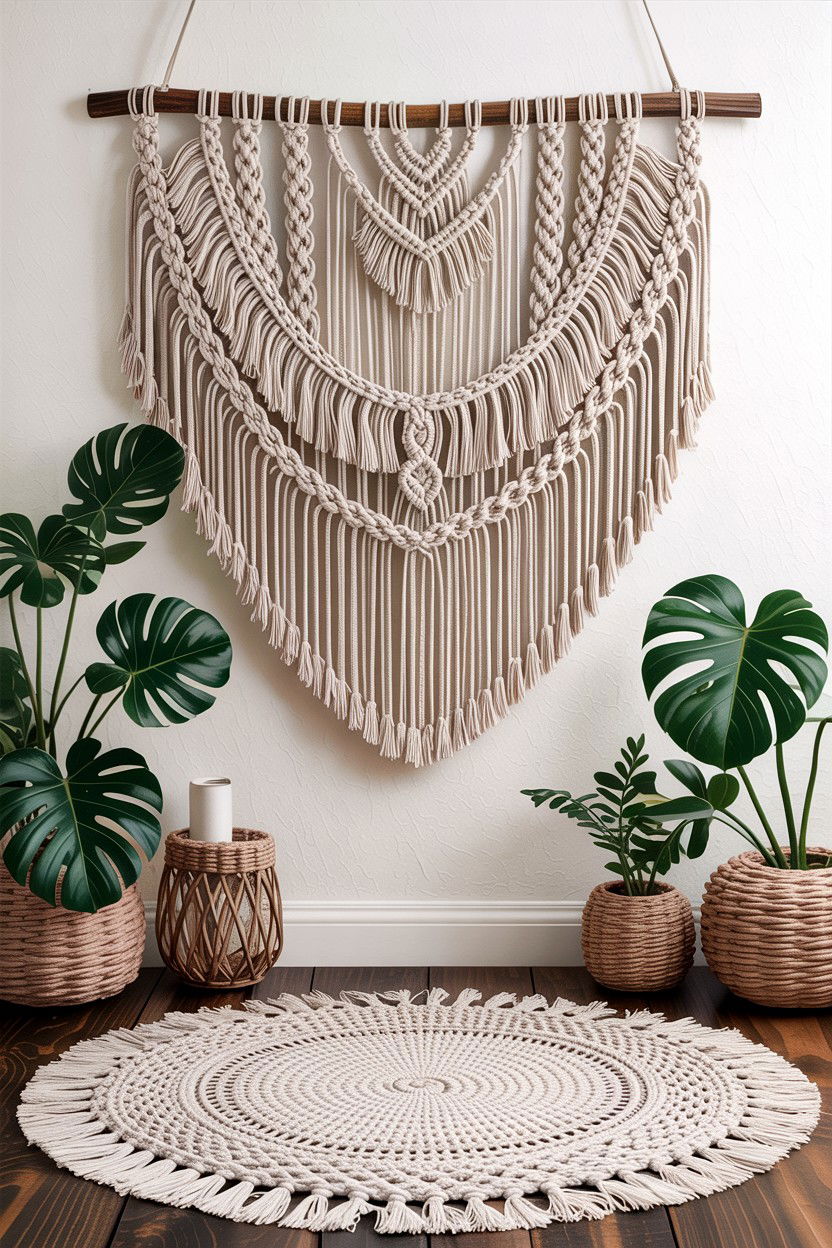 Macrame wall hanging - 30 inexpensive living room ideas