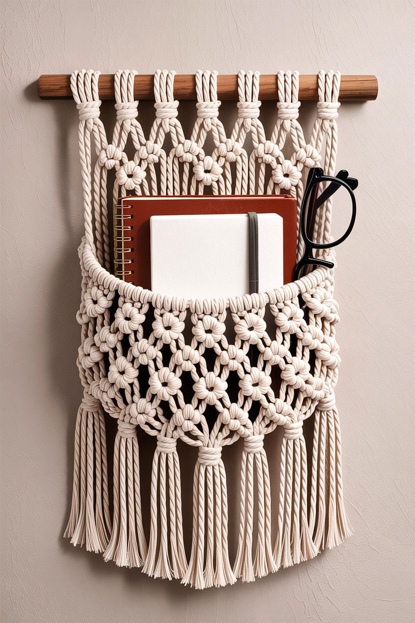Macrame wall pocket - 30 bedroom hanging organizers