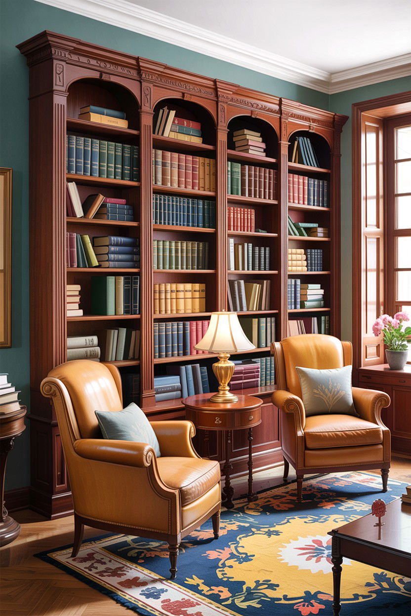 Mahogany library bookcase - 30 living room antique furniture ideas