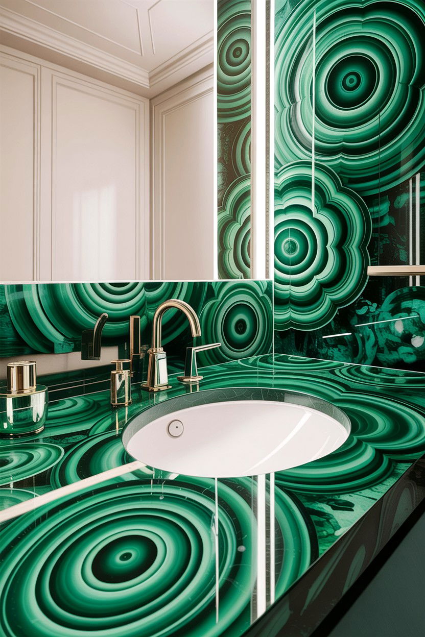 Malachite green bathroom countertop - 30 green bathroom ideas