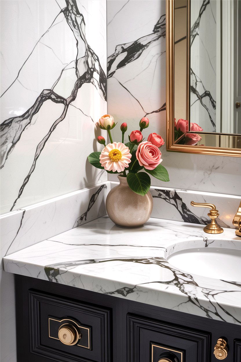 Marble Contact Paper Countertop - 30 bathroom afternoon project ideas