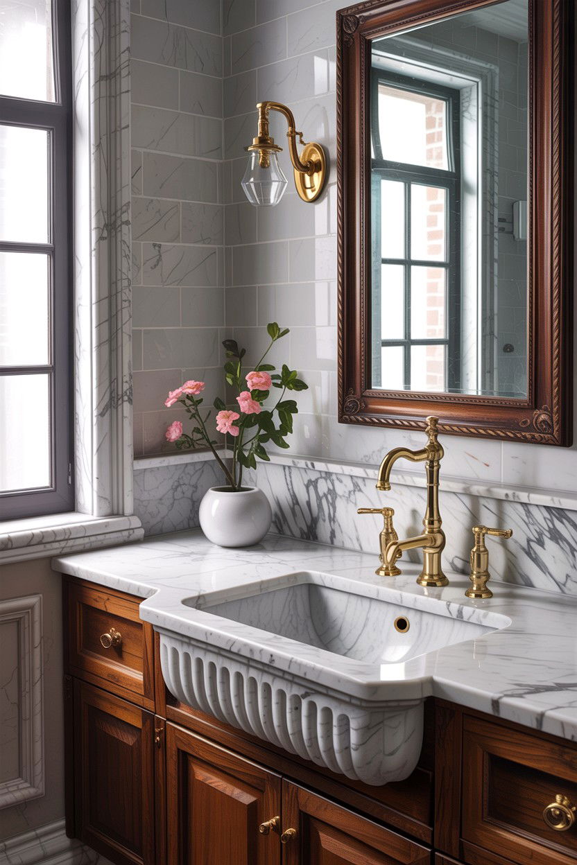 Marble Farmhouse Sink Vanity - 30 farmhouse sink bathroom ideas