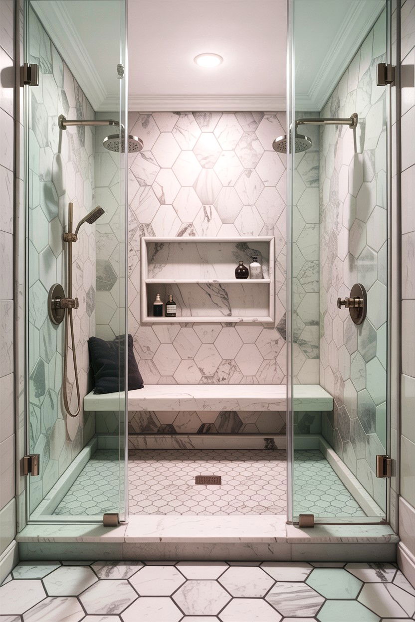 Marble Hexagon Tile Walk In Shower - 30 hexagon tile bathroom ideas