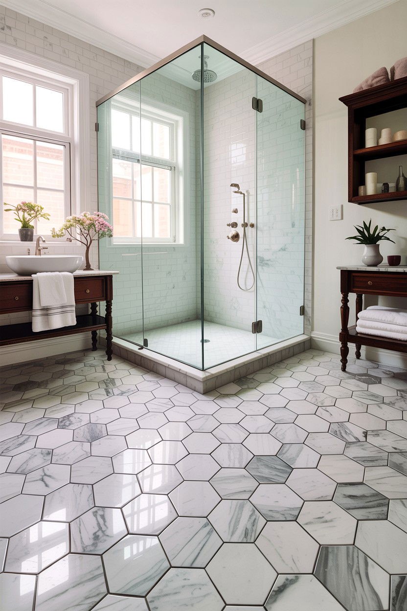 Marble Hexagon Tile - 30 classic bathroom ideas
