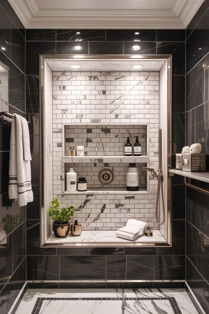 Marble Mosaic Shower Niche - 30 accent tile bathroom ideas