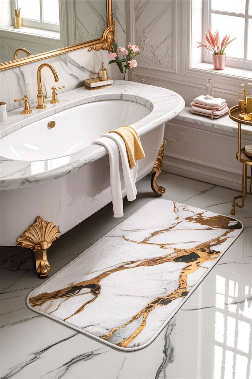 Marble Print Bath Mat - 30 bath mat ideas