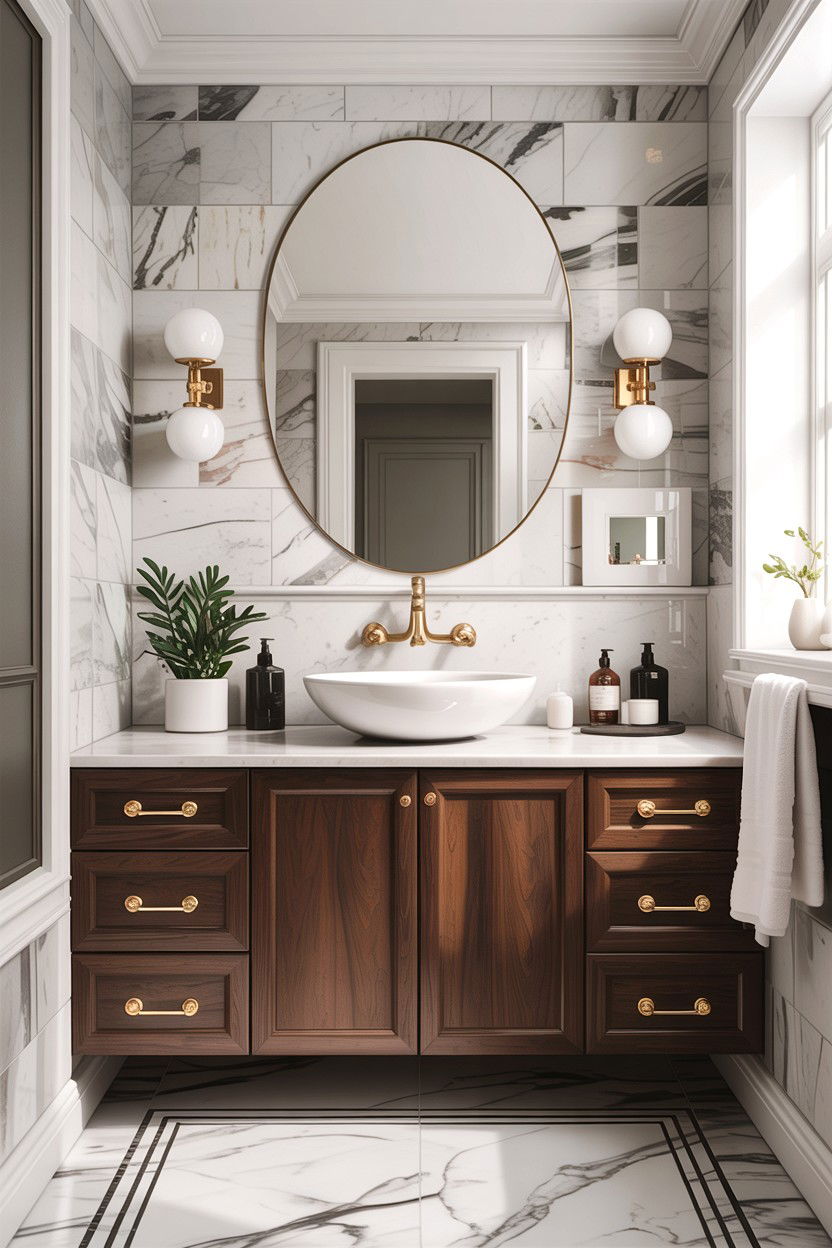 Marble Tile Wood Accent - 30 bathroom balance ideas