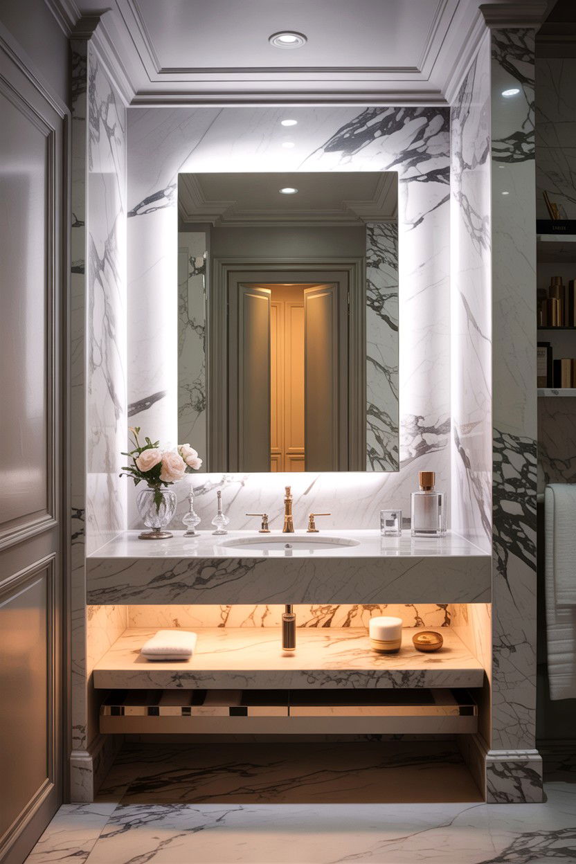 Marble bathroom backlit mirror - 30 backlit bathroom mirror ideas