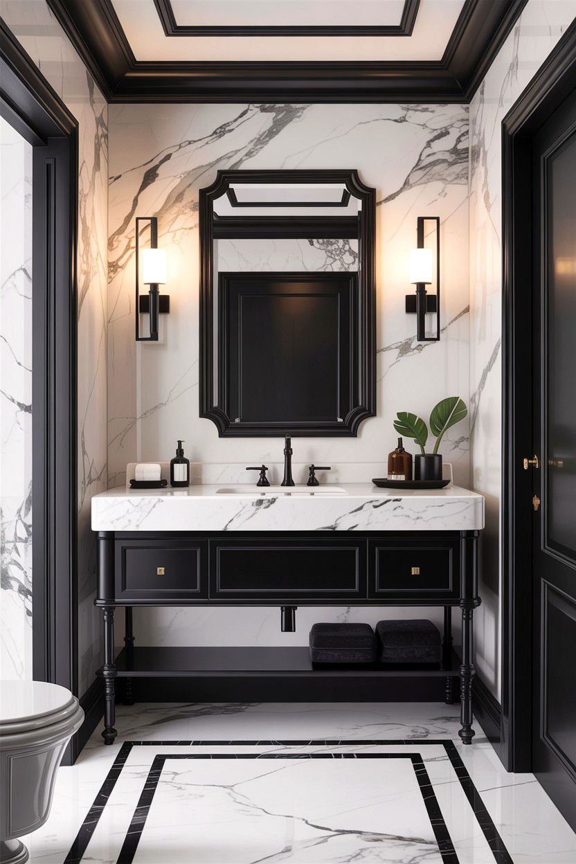 Marble bathroom black accents - 30 high contrast bathroom ideas