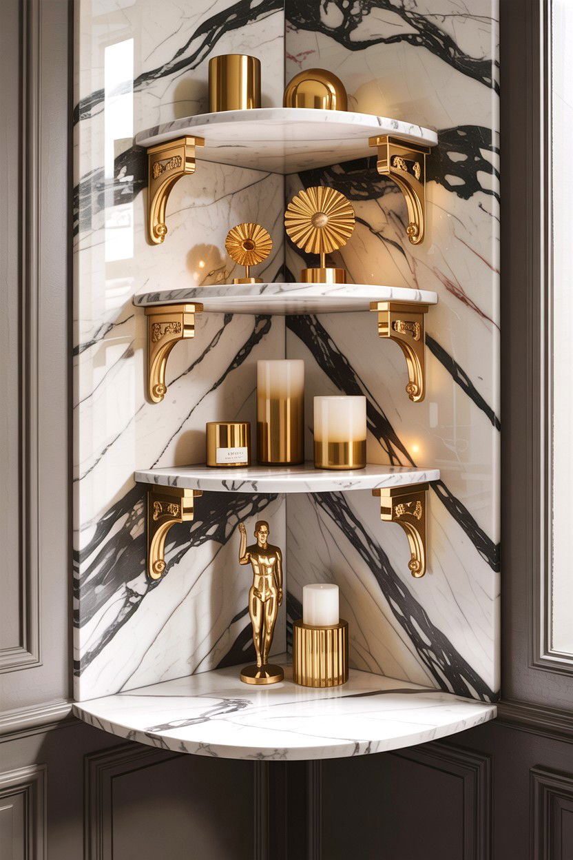 Marble corner shelf - 30 living room corner shelf ideas