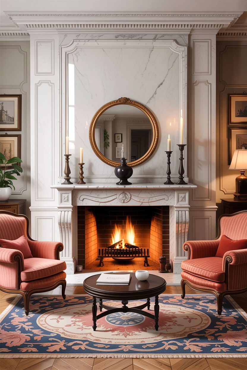 Marble fireplace living room - 30 living room Parisian furniture ideas